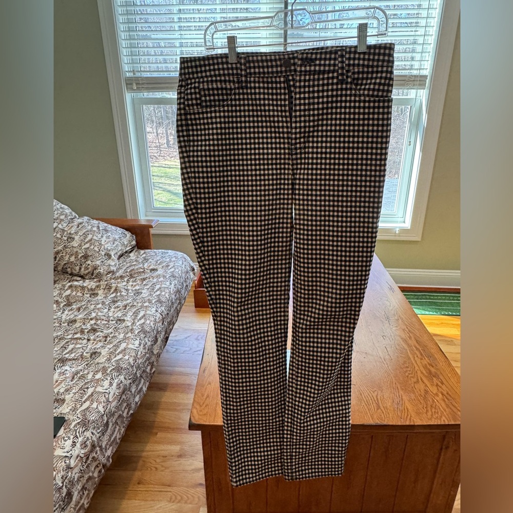 Talbots Size 8 High-Waist Straight Leg Gingham Pants Black/White Stretch women